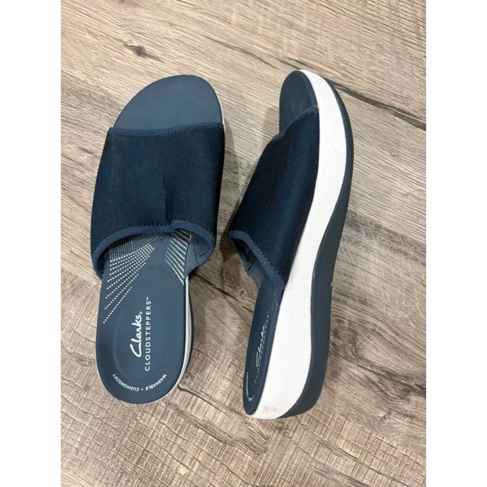 Clarks Cloudsteppers Arla Nora Navy Comfort Slide Sandals Women’s Size 8 - Picture 2 of 4